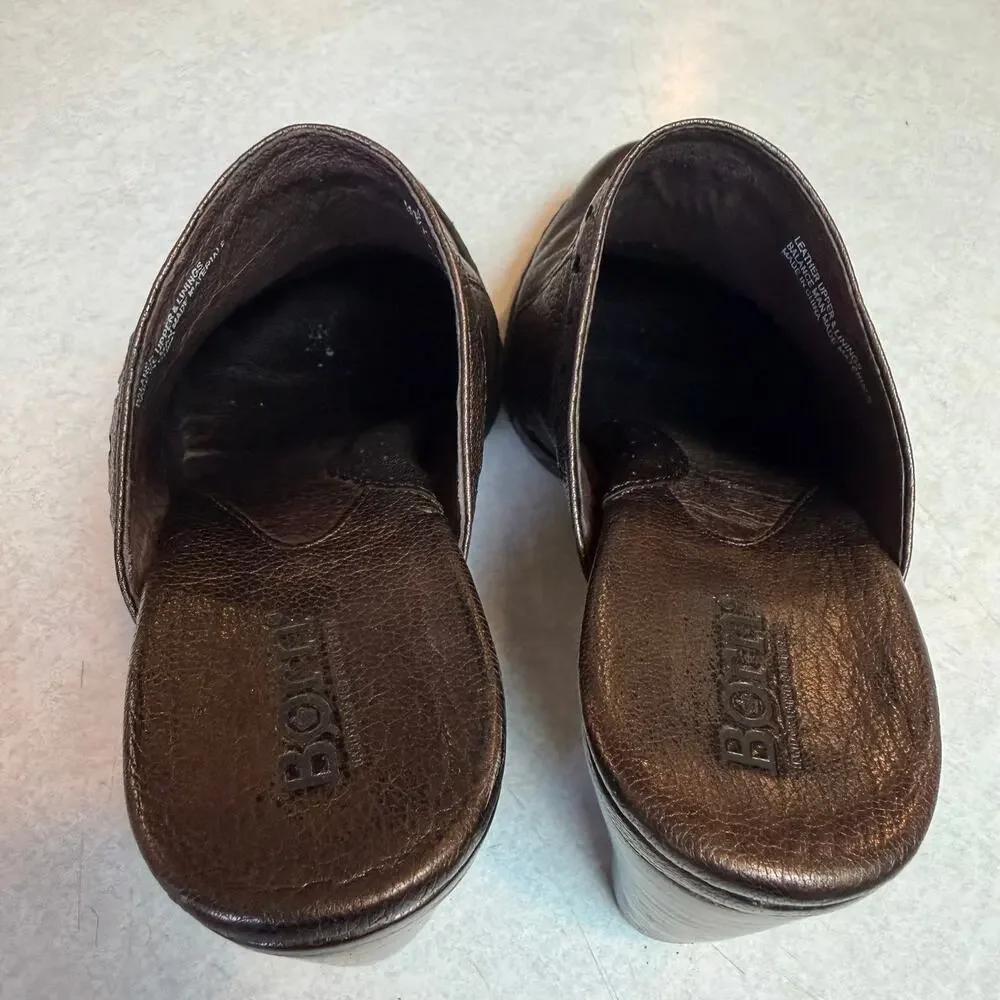 Born Lella Womens Bronze Metallic Brown Leather Clogs Heeled Mules size 9